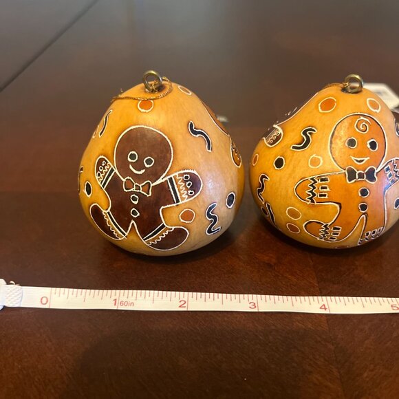 Set Of 4 Lucuma Designs Handmade Gourd Ornaments With‎ Gingerbread & Bird Motifs - Picture 3 of 12